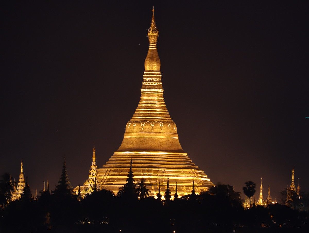 Kandawgyi Lake at Night and the Great Shwedagon Pagoda by Day
